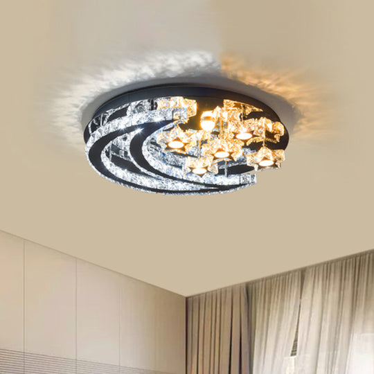 Modern LED Semi Flush Mount Ceiling Light - Chrome Finish with Crystal Crescent and Star Shades