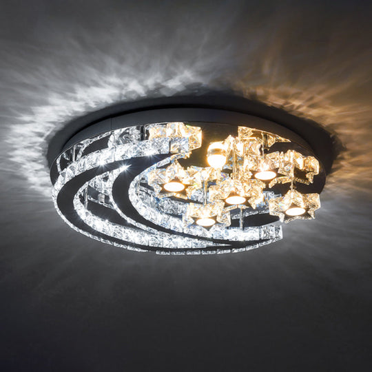 Modern Led Semi Flush Mount Ceiling Light - Chrome Finish With Crystal Crescent And Star Shades