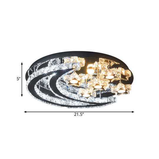 Modern LED Semi Flush Mount Ceiling Light - Chrome Finish with Crystal Crescent and Star Shades