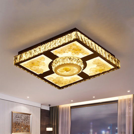 Lotus Design LED Flush Mount Ceiling Light with Cut Crystal Square in Chrome