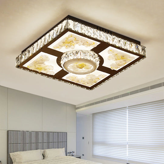 Lotus Design LED Flush Mount Ceiling Light with Cut Crystal Square in Chrome