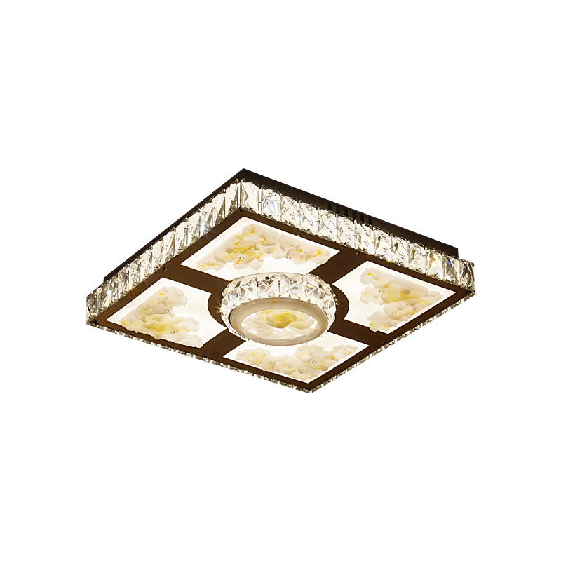 Lotus Design LED Flush Mount Ceiling Light with Cut Crystal Square in Chrome