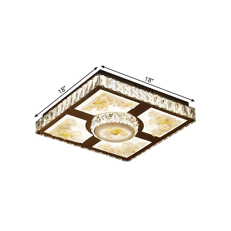 Lotus Design LED Flush Mount Ceiling Light with Cut Crystal Square in Chrome