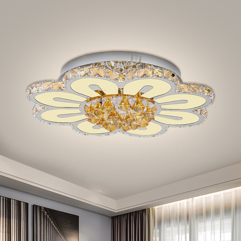 Modern Flower Crystal Led Semi Flush Light For Chic Ceiling Lighting