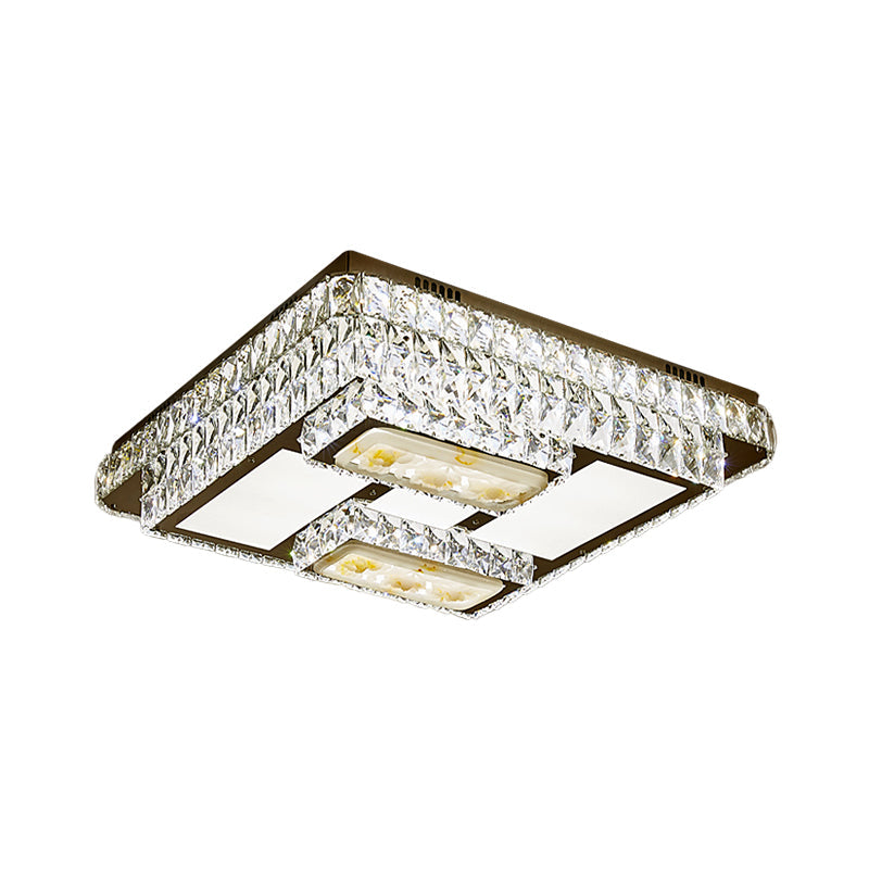 Chrome Ceiling Mounted Crystal Led Flush Lamp With Lotus Pattern