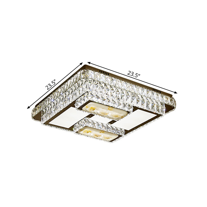 Chrome Ceiling Mounted Crystal Led Flush Lamp With Lotus Pattern