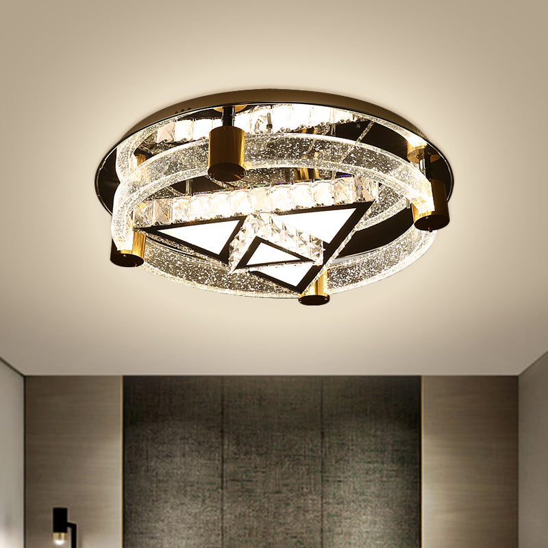 Modern Crystal Led Black Flush Mount Ceiling Light - Contemporary Triangle Shape