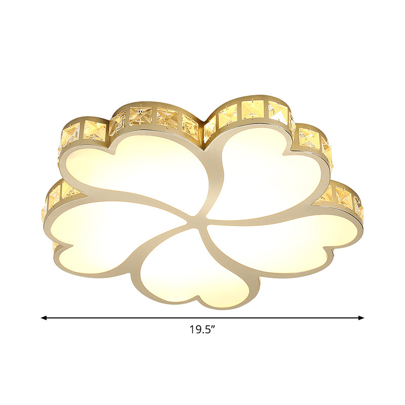 Modern Floral Led Gold Ceiling Light For Sleeping Room With Crystal Flush Mount