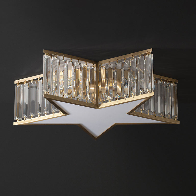 Gold Crystal Bedroom Flush Mount: Simple Rectangle Design With 5 Lights