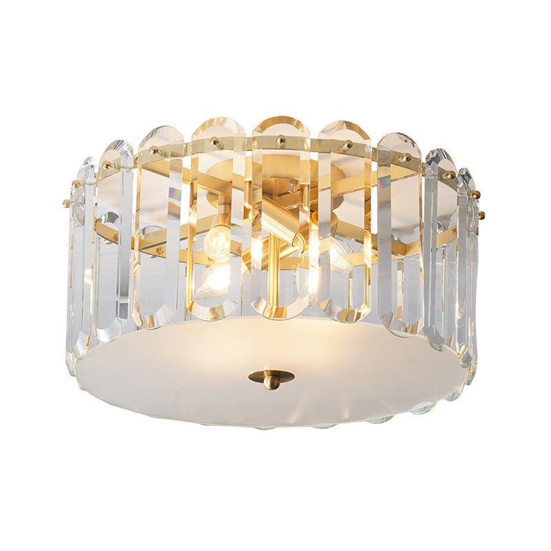 Modern White Ceiling Flush Mount With Clear Crystal Shade - 4 Bulbs Doorway Light Fixture