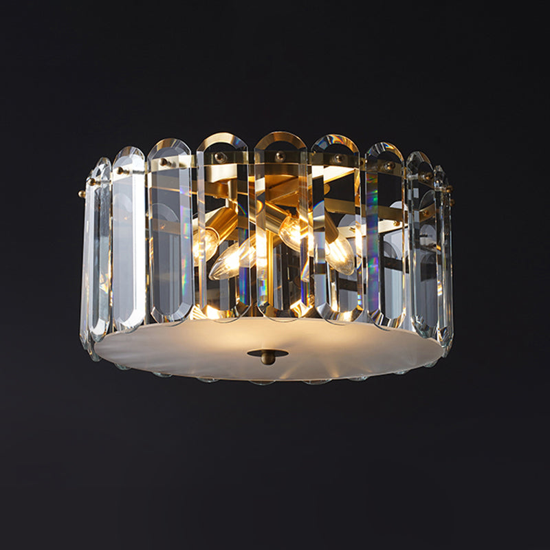 Modern White Ceiling Flush Mount With Clear Crystal Shade - 4 Bulbs Doorway Light Fixture