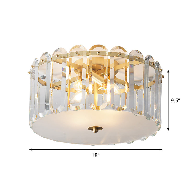 Modern White Ceiling Flush Mount With Clear Crystal Shade - 4 Bulbs Doorway Light Fixture