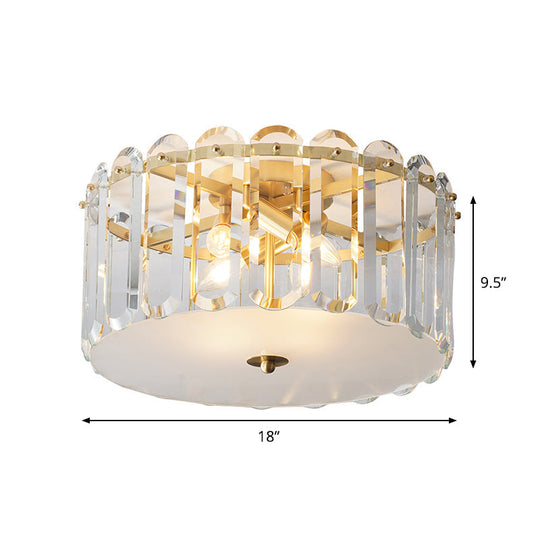 Modern White Ceiling Flush Mount With Clear Crystal Shade - 4 Bulbs Doorway Light Fixture