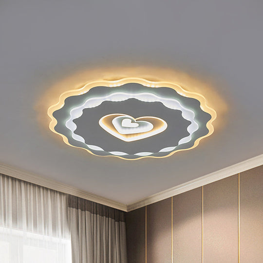 Nordic White LED Flush Mount Ceiling Light with Heart-shaped Acrylic Shade