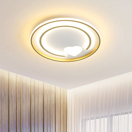 Gold Acrylic Flush Mount Light with Circle and Heart Modernist Design