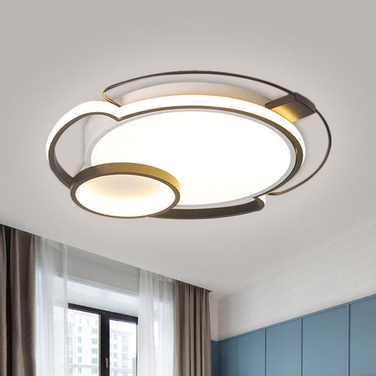 Contemporary Black LED Flush Mount Lamp for Bedroom - Metallic Flush Light Fixture