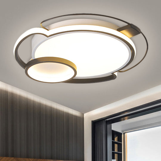 Contemporary Black LED Flush Mount Lamp for Bedroom - Metallic Flush Light Fixture