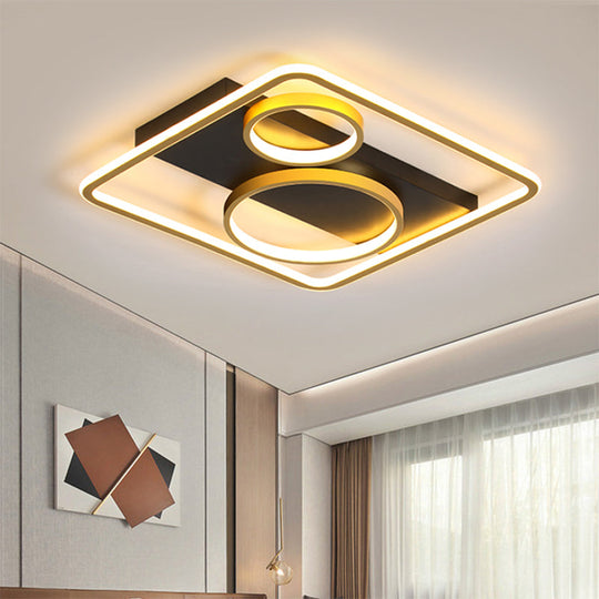 Modernist Metal LED Flush Mount Lamp - Sleek Dual Rings Design - Black Flush Light Fixture