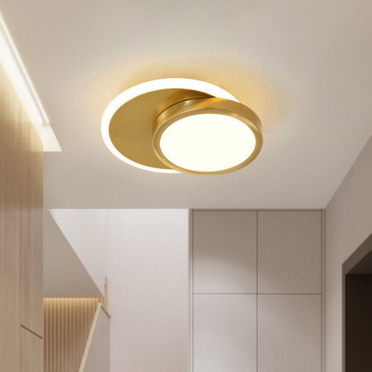 Contemporary LED Gold Flush Mount Lamp for Corridor - Close-to-Ceiling Acrylic Lighting