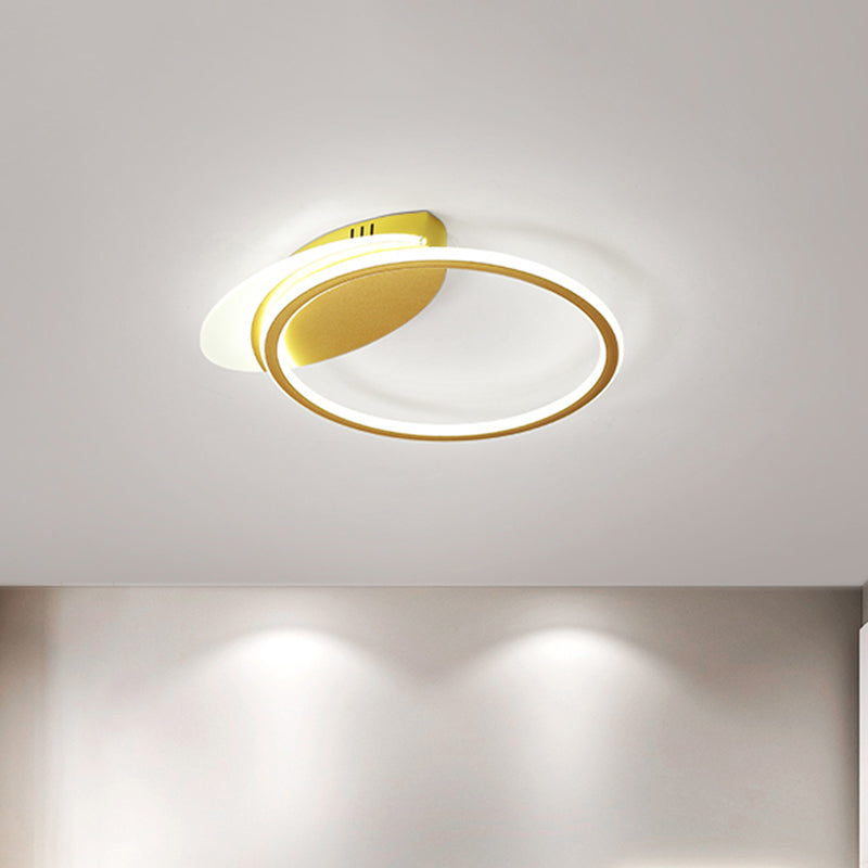 Minimalist Gold Metallic LED Flush Mount with White/Warm Lighting for Bedroom