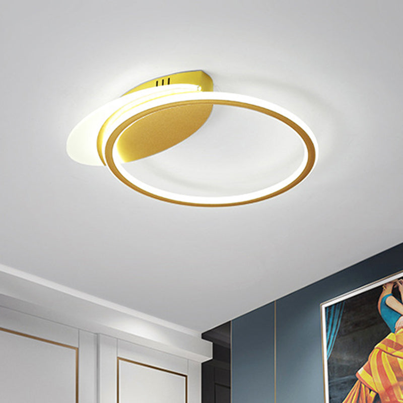 Minimalist Gold Metallic LED Flush Mount with White/Warm Lighting for Bedroom