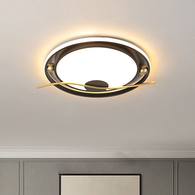 Modern Black and Gold LED Flush Mount Ceiling Light with Warm/White Light