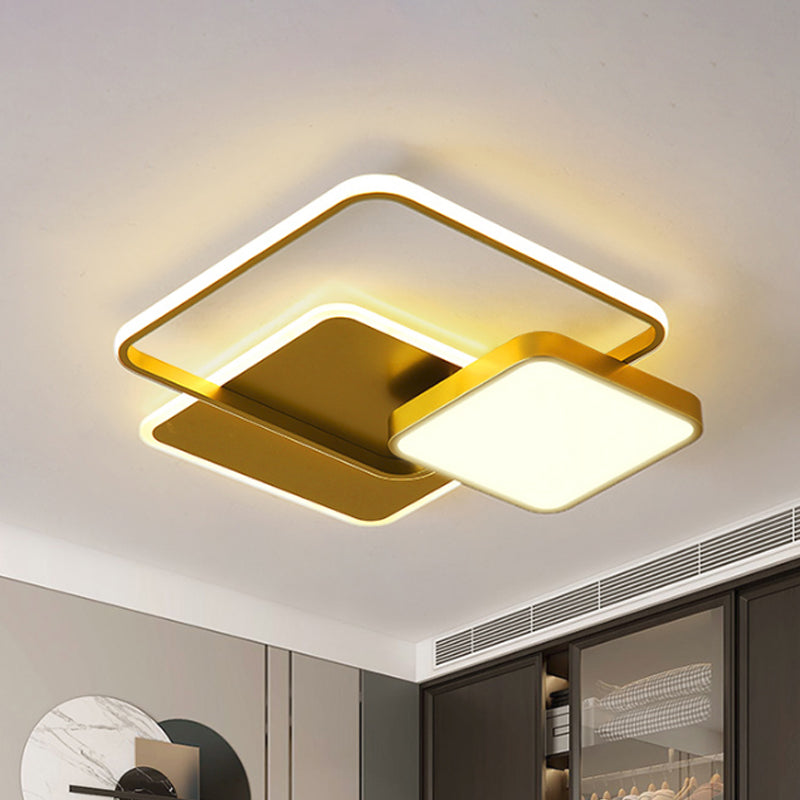 Modern Metal Square LED Ceiling Light Fixture in Gold/Black & White for Bedroom