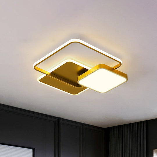 Modern Metal Square LED Ceiling Light Fixture in Gold/Black & White for Bedroom