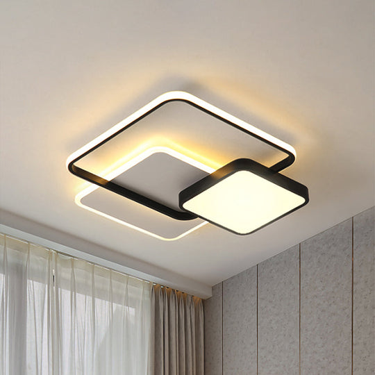 Modern Metal Square LED Ceiling Light Fixture in Gold/Black & White for Bedroom