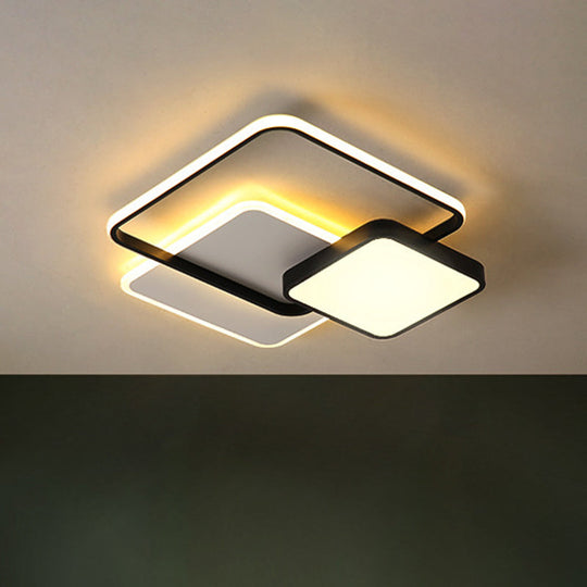 Modern Metal Square LED Ceiling Light Fixture in Gold/Black & White for Bedroom