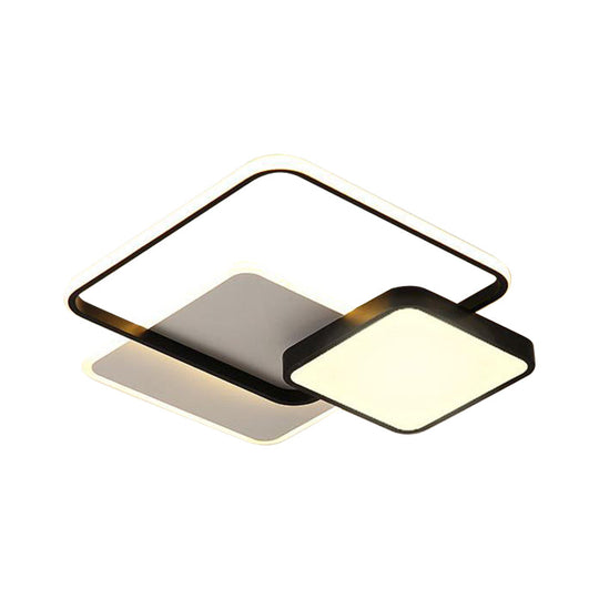 Modern Metal Square LED Ceiling Light Fixture in Gold/Black & White for Bedroom