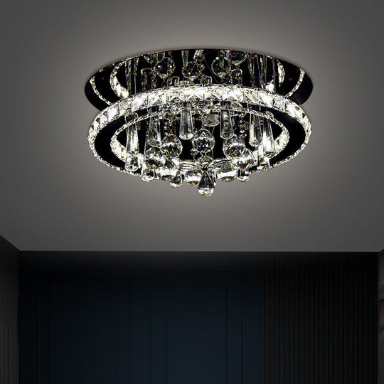 Simplistic Round Led Crystal Ceiling Fixture - Chrome Semi Mount Lighting In Warm/White Light /