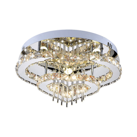 Chrome Loving Heart Led Ceiling Fixture With Crystal Block And Multicolor Light