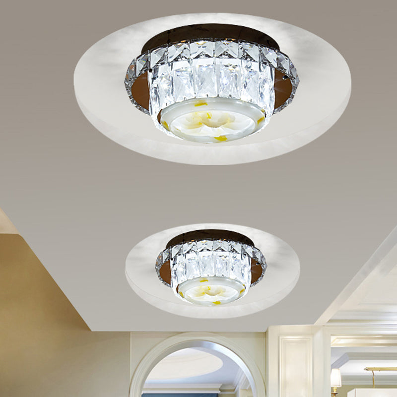 Simple Led Chrome Flush Mount Ceiling Lighting For Corridor - Crystal Block Round/Square Shape