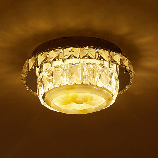 Simple Led Chrome Flush Mount Ceiling Lighting For Corridor - Crystal Block Round/Square Shape