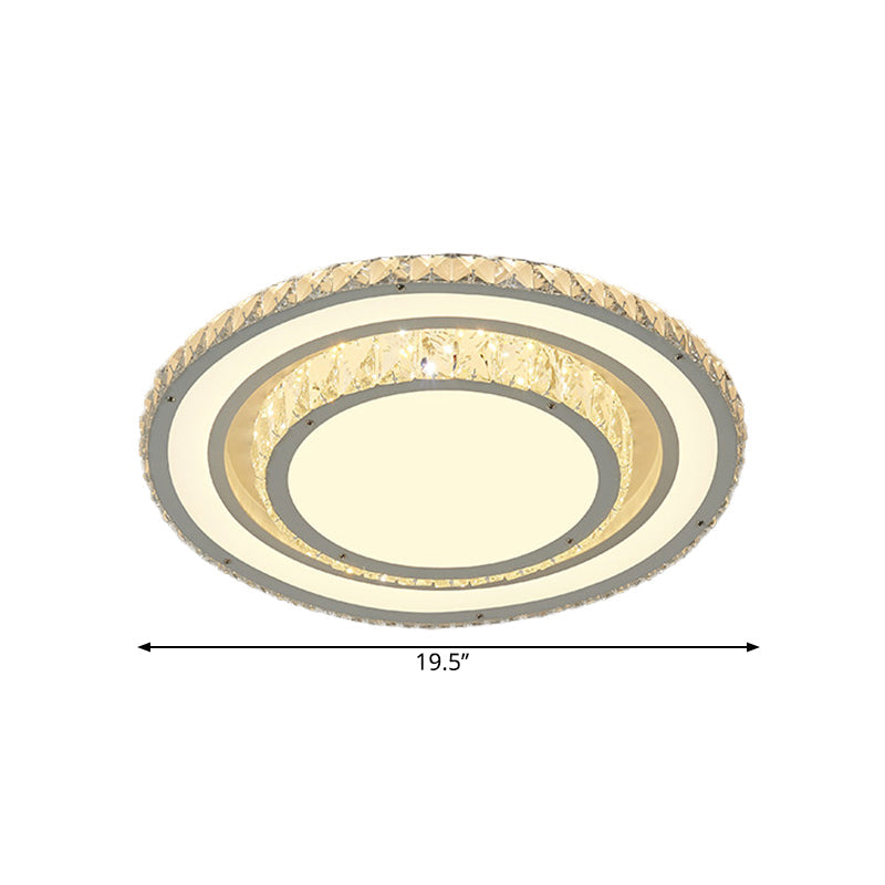 White Led Flush Mount Ceiling Light: Clear Crystal Round 14/19.5 Width