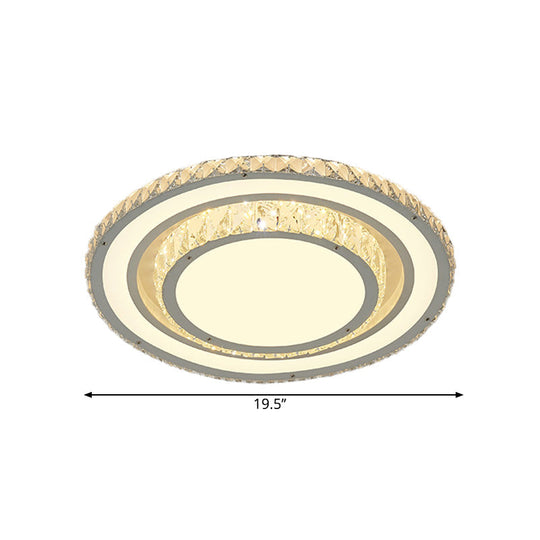 White Led Flush Mount Ceiling Light: Clear Crystal Round 14/19.5 Width