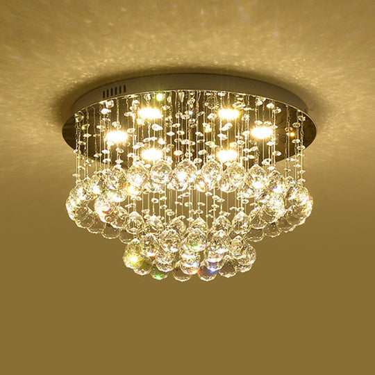 Sleek Led Flush Lamp: Nickel Circle Ceiling Light With Crystal Drip Shade 19.5/23.5 Wide