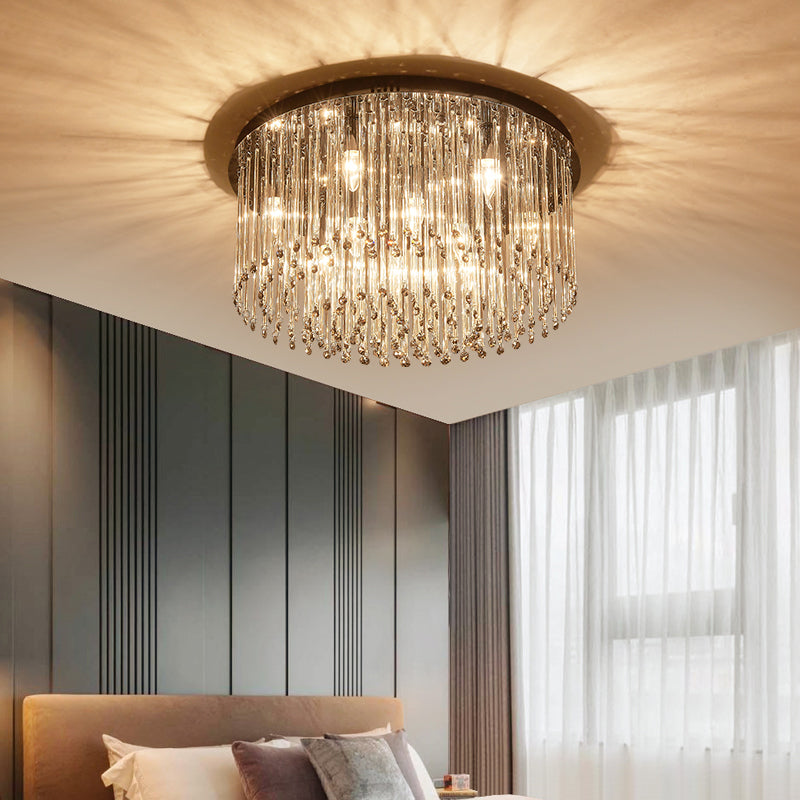 Minimalist Led Bedroom Ceiling Flushmount Lighting With Crystal Drum Shade - 19.5/23.5 W Chrome