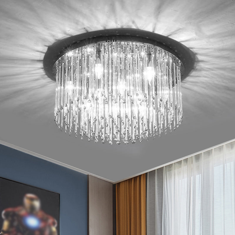 Minimalist Led Bedroom Ceiling Flushmount Lighting With Crystal Drum Shade - 19.5/23.5 W Chrome