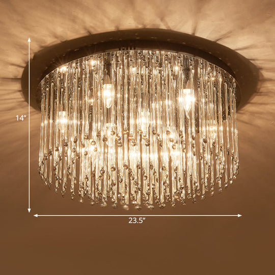 Minimalist Led Bedroom Ceiling Flushmount Lighting With Crystal Drum Shade - 19.5/23.5 W Chrome