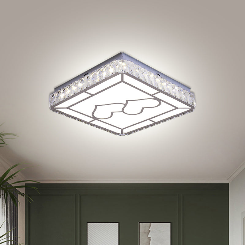 Modern Chrome Flush Mount Ceiling Light With Crystal Led & Artistic Heart Design