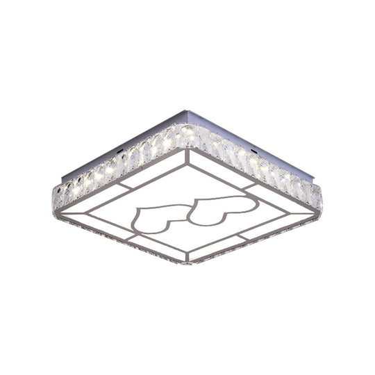 Modern Chrome Flush Mount Ceiling Light With Crystal Led & Artistic Heart Design