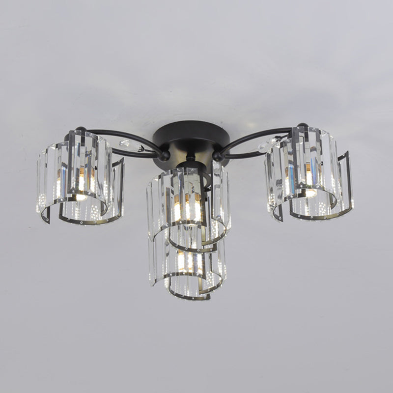 Modern Rectangular Crystal Ceiling Light: Curved Panel Semi Flush Mount With 4/6 Heads For Dining