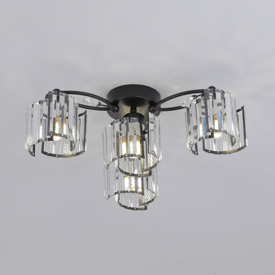 Modern Rectangular Crystal Ceiling Light: Curved Panel Semi Flush Mount With 4/6 Heads For Dining