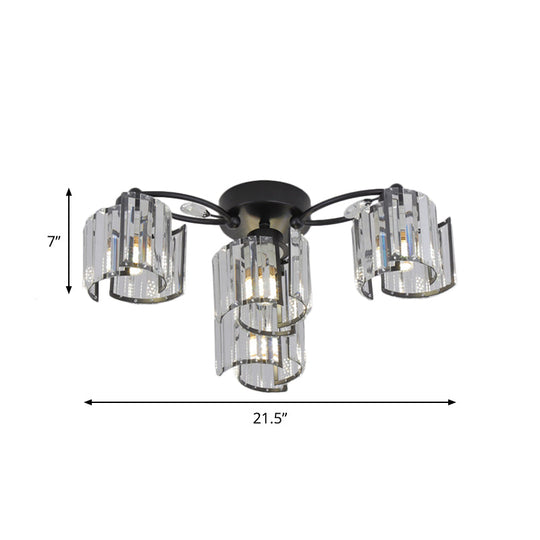 Modern Rectangular Crystal Ceiling Light: Curved Panel Semi Flush Mount With 4/6 Heads For Dining