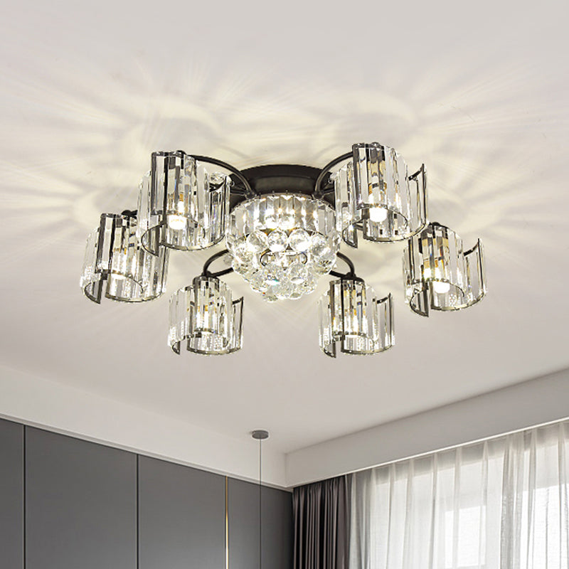 Modern Rectangular Crystal Ceiling Light: Curved Panel Semi Flush Mount With 4/6 Heads For Dining