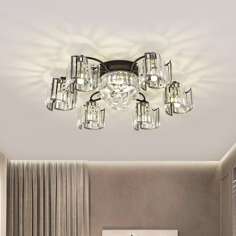 Modern Rectangular Crystal Ceiling Light: Curved Panel Semi Flush Mount With 4/6 Heads For Dining