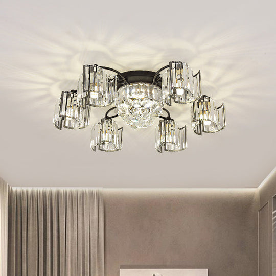 Modern Rectangular Crystal Ceiling Light: Curved Panel Semi Flush Mount With 4/6 Heads For Dining