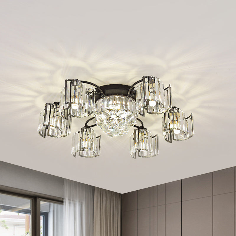 Modern Rectangular Crystal Ceiling Light: Curved Panel Semi Flush Mount With 4/6 Heads For Dining